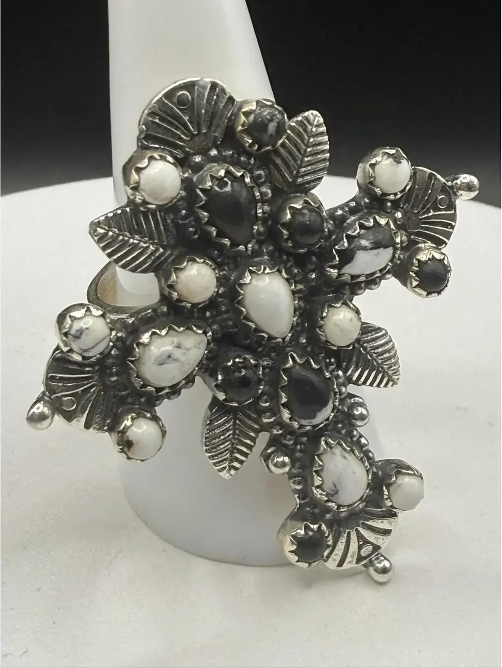 White Buffalo  Cross Ring - 825 sterling silver ring
